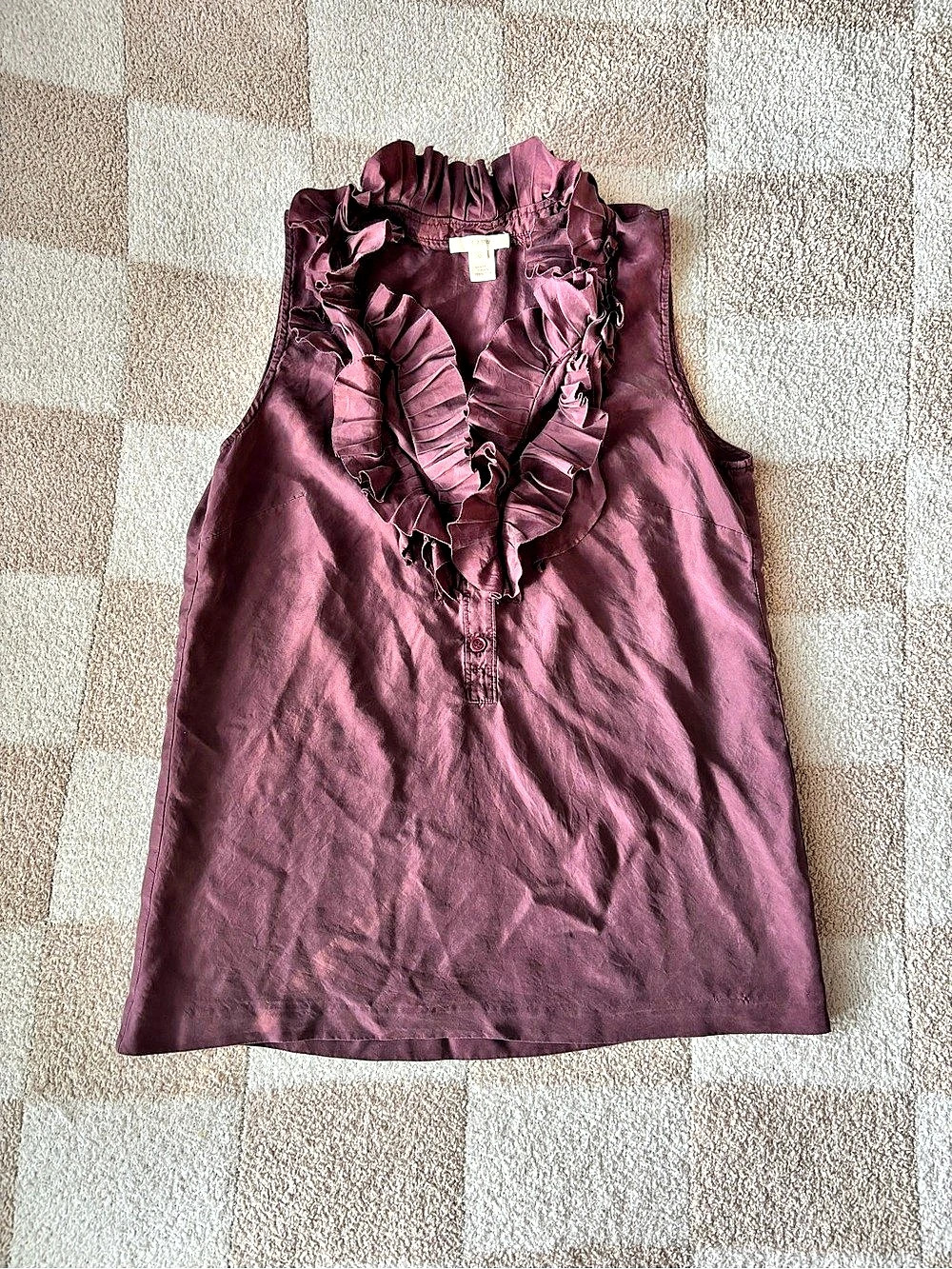 J.Crew Silk Ruffle Collar Sleeveless Top Purple Size 0
